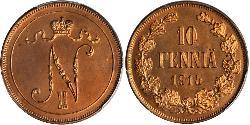 10 Penny Gran Ducado de Finlandia (1809 - 1917) Cobre Nicolás II (1868-1918)