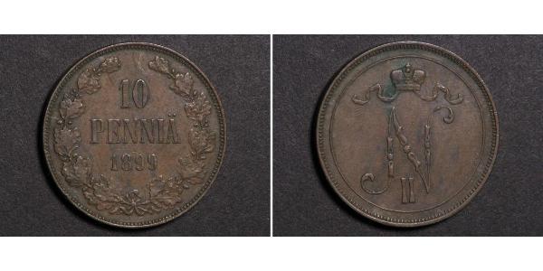 10 Penny Gran Ducado de Finlandia (1809 - 1917) Cobre Nicolás II (1868-1918)