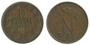 10 Penny Grand Duchy of Finland (1809 - 1917) Copper Nicholas II (1868-1918)