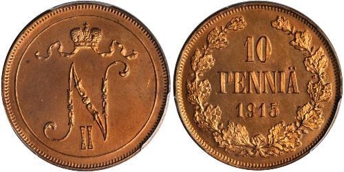 10 Penny Grand Duchy of Finland (1809 - 1917) Copper Nicholas II (1868-1918)