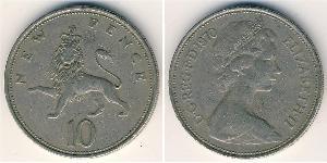 10 Penny Reino Unido (1922-) Níquel/Cobre Isabel II (1926-2022)