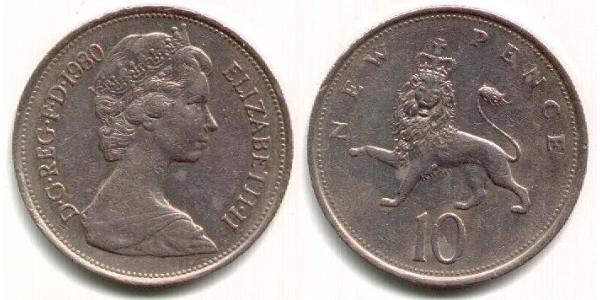 10 Penny Reino Unido (1922-) Níquel/Cobre Isabel II (1926-2022)