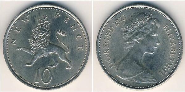 10 Penny Reino Unido (1922-) Níquel/Cobre Isabel II (1926-2022)