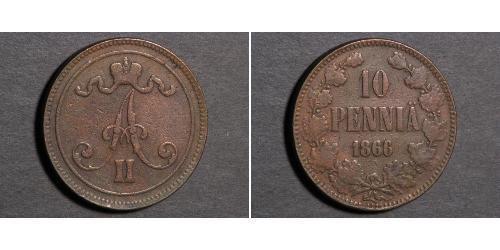 10 Penny Grand Duchy of Finland (1809 - 1917)  Alexander II of Russia (1818-1881)