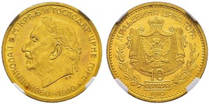 10 Perper  Montenegro Oro Nicolás I de Montenegro