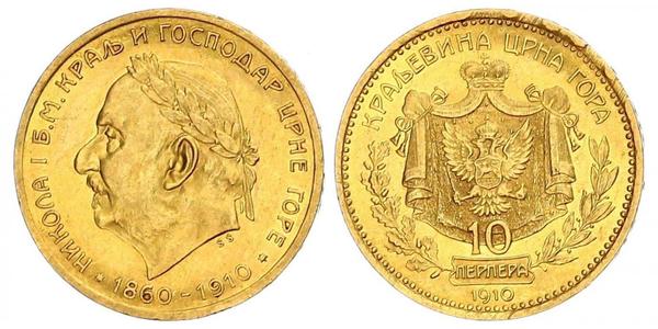 10 Perper  Montenegro Oro Nicola I del Montenegro