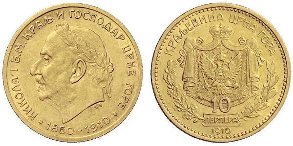 10 Perper  Montenegro Oro Nicolás I de Montenegro