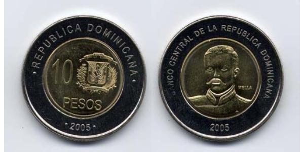 10 Peso República Dominicana Bimetal 