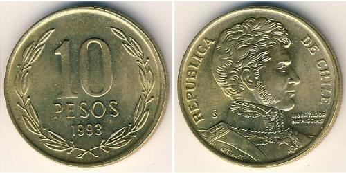 10 Peso Chile Brass 