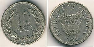 10 Peso Republic of Colombia (1886 - ) Copper/Nickel 