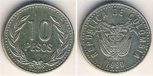 10 Peso Republic of Colombia (1886 - ) Copper/Zinc/Nickel 