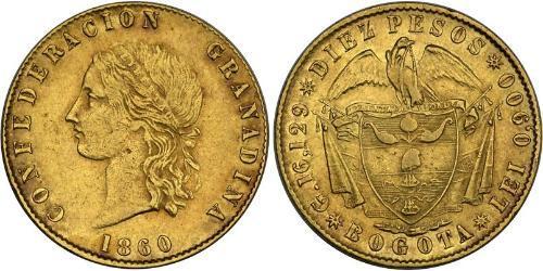 10 Peso Granadine Confederation (1858 - 1863) Gold 