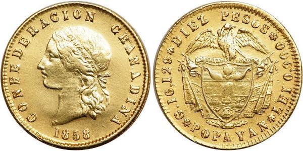 10 Peso Granadine Confederation (1858 - 1863) Gold 