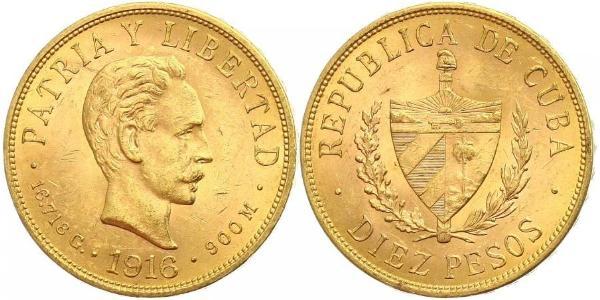 10 Peso Kuba Gold Jose Julian Marti Perez (1853 - 1895) 