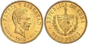 10 Peso Cuba Or Jose Julian Marti Perez (1853 - 1895) 