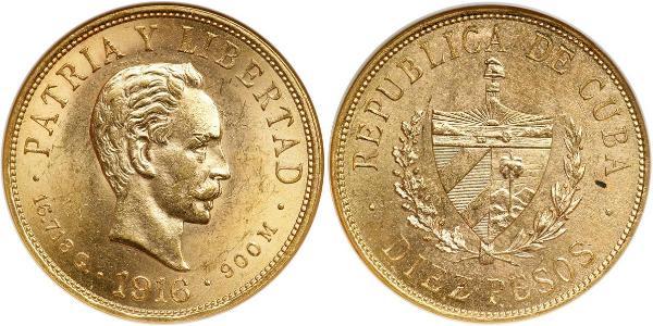 10 Peso Cuba Oro Jose Julian Marti Perez (1853 - 1895) 