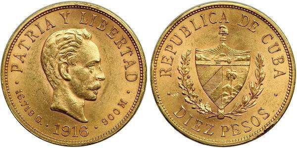 10 Peso Cuba Oro Jose Julian Marti Perez (1853 - 1895) 