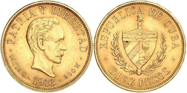 10 Peso Cuba Oro Jose Julian Marti Perez (1853 - 1895) 