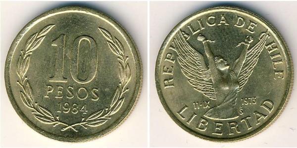 10 Peso Cile Ottone 