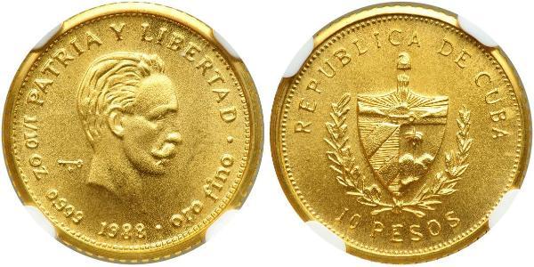 10 Peso Cuba 金 Jose Julian Marti Perez (1853 - 1895) 