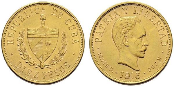 10 Peso Cuba 金 Jose Julian Marti Perez (1853 - 1895) 