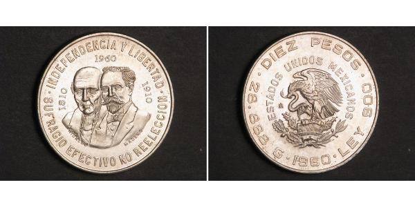10 Peso 墨西哥 銀 Miguel Hidalgo