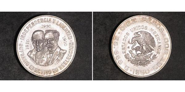 10 Peso 墨西哥 銀 Miguel Hidalgo