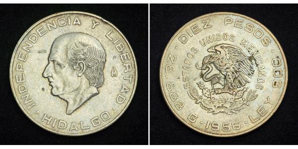 10 Peso 墨西哥 銀 Miguel Hidalgo