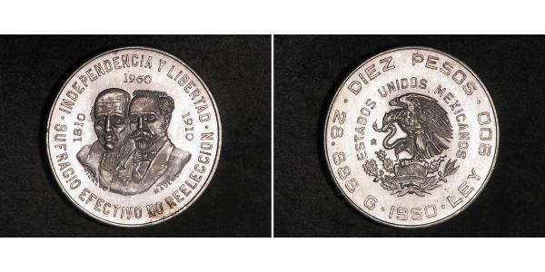 10 Peso 墨西哥 銀 Miguel Hidalgo