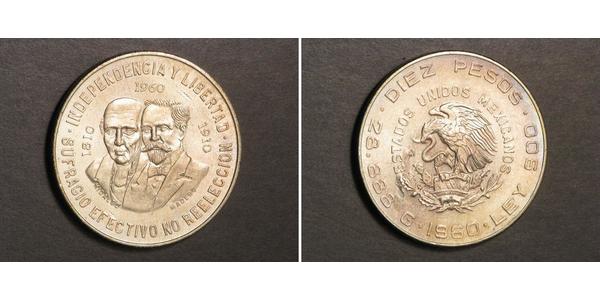 10 Peso 墨西哥 銀 Miguel Hidalgo