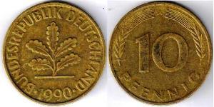 10 Pfennig Alemania Occidental (1949-1990) Latón/Acero 
