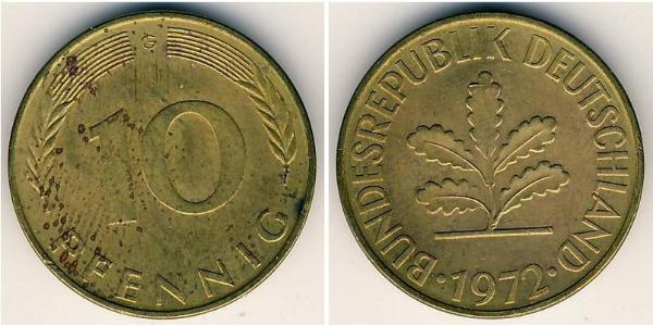 10 Pfennig Alemania Occidental (1949-1990) Latón/Acero 