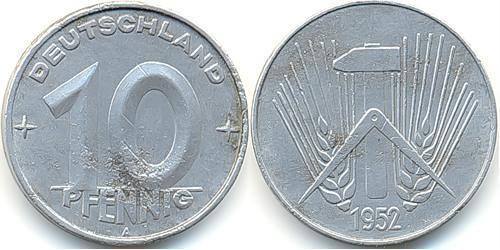 10 Pfennig Repubblica Democratica Tedesca (1949-1990) Alluminio 