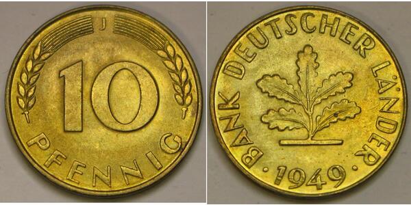 10 Pfennig 西德 (1949 - 1990) Steel/黃銅 