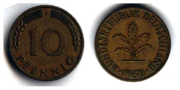 10 Pfennig 西德 (1949 - 1990) Steel/黃銅 