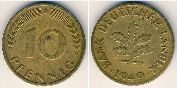 10 Pfennig 西德 (1949 - 1990) Steel/黃銅 