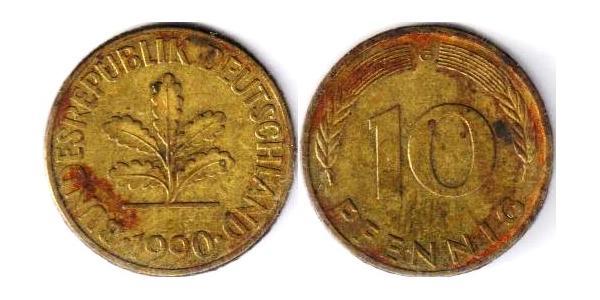 10 Pfennig 西德 (1949 - 1990) Steel/黃銅 