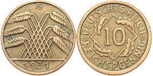 10 Pfennig / 10 Reichpfennig Weimar Republic (1918-1933) Brass 