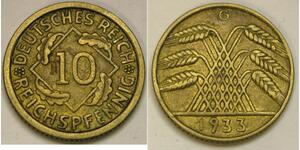 10 Pfennig / 10 Reichpfennig Weimar Republic (1918-1933) Brass 