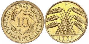 10 Pfennig / 10 Reichpfennig Weimar Republic (1918-1933) Brass 