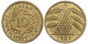 10 Pfennig / 10 Reichpfennig Weimar Republic (1918-1933) Brass 