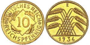 10 Pfennig / 10 Reichpfennig Weimar Republic (1918-1933) Brass 