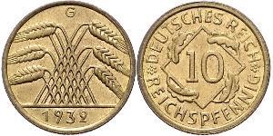 10 Pfennig / 10 Reichpfennig Weimar Republic (1918-1933) Brass 