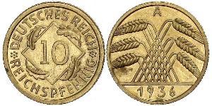 10 Pfennig / 10 Reichpfennig Weimar Republic (1918-1933) Brass 