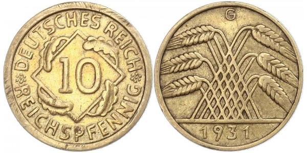 10 Pfennig / 10 Reichpfennig Weimar Republic (1918-1933) Brass 