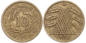 10 Pfennig / 10 Reichpfennig République de Weimar (1918-1933) Laiton 