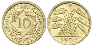 10 Pfennig / 10 Reichpfennig République de Weimar (1918-1933) Laiton 