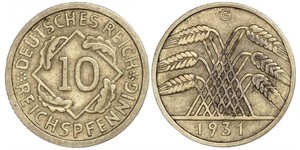 10 Pfennig / 10 Reichpfennig República de Weimar (1918-1933) Latón 
