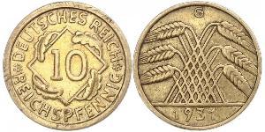 10 Pfennig / 10 Reichpfennig República de Weimar (1918-1933) Latón 