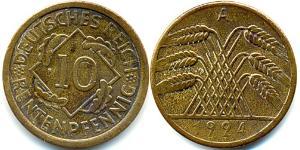 10 Pfennig / 10 Reichpfennig Weimarer Republik (1918-1933) Messing 